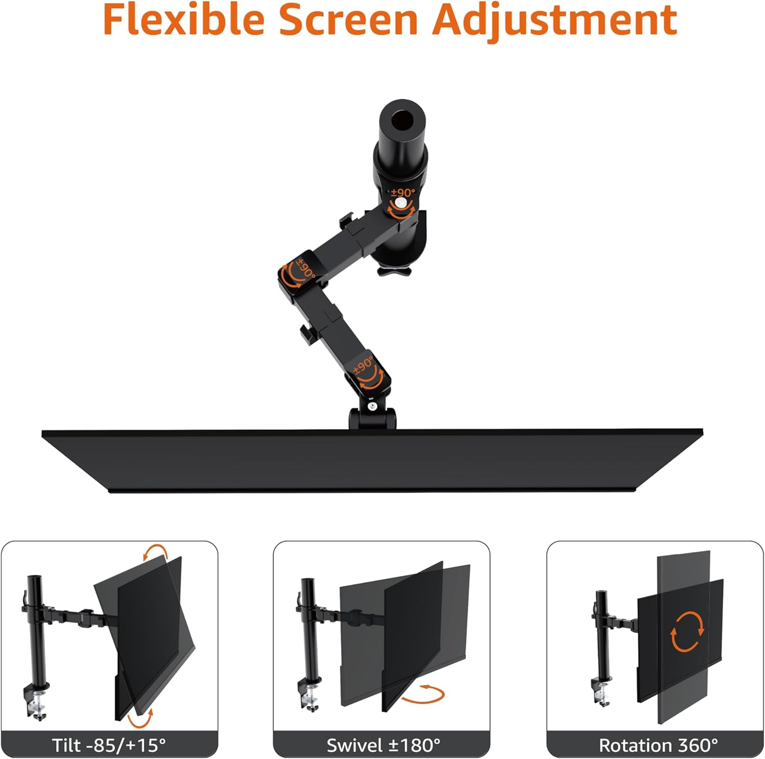 Amazon Basics Single Monitor Stand - Height Adjustable Arm Mount, Steel, Black