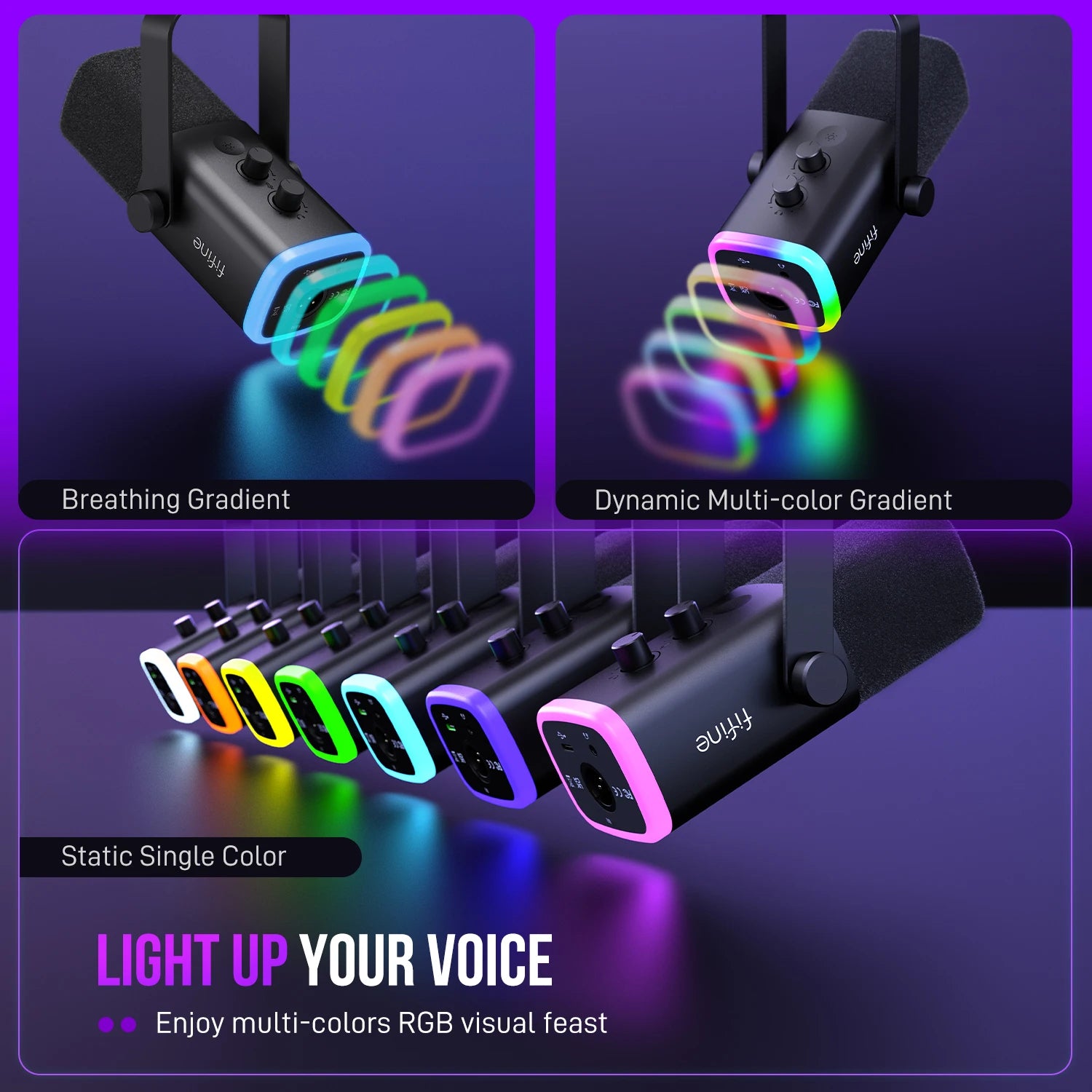 FIFINE USB/XLR Dynamic Microphone with RGB Control/Headphone jack/Mute,MIC for PC Gaming Recording Streaming AmpliGame-AM8