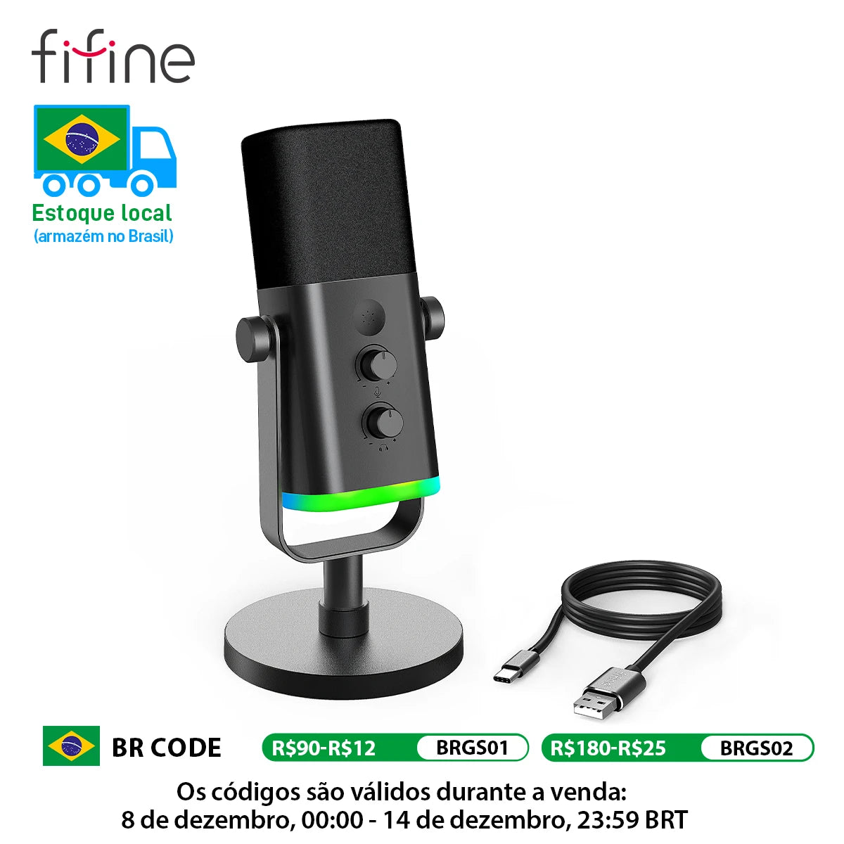 FIFINE USB/XLR Dynamic Microphone with RGB Control/Headphone jack/Mute,MIC for PC Gaming Recording Streaming AmpliGame-AM8