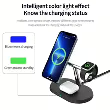 NEW Magnetic Wireless Charger Stand For iPhone 16 15 14 13 12 Pro iWatch 9 8 Airprods 3 In 1 Fast Charging Station